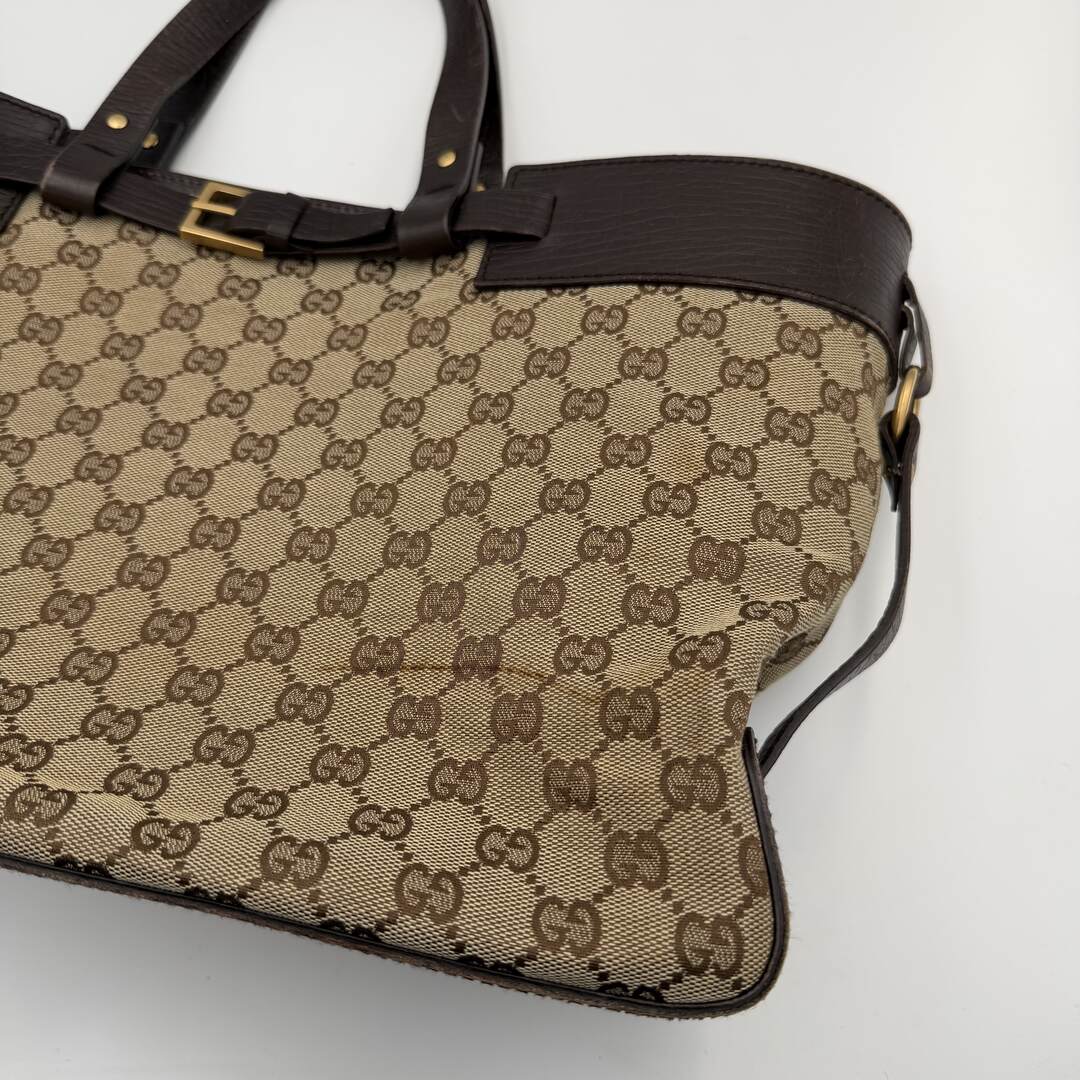 Gucci GG Canvas Belted Brown Tote Bag