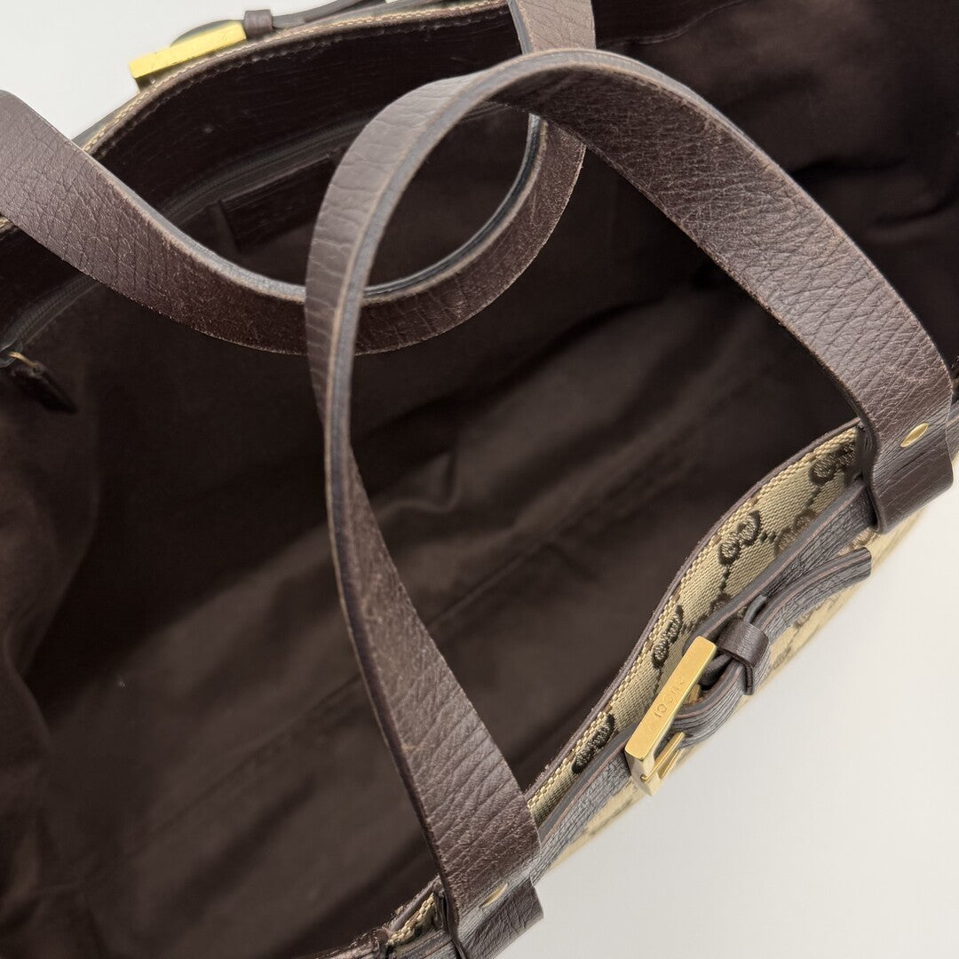 Gucci GG Canvas Belted Brown Tote Bag