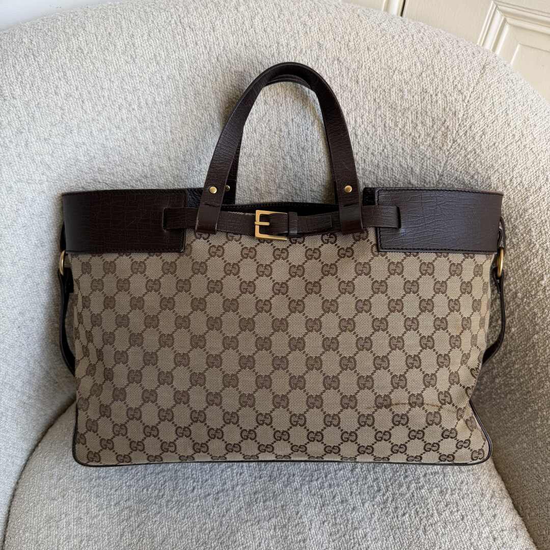 Gucci GG Canvas Belted Brown Tote Bag