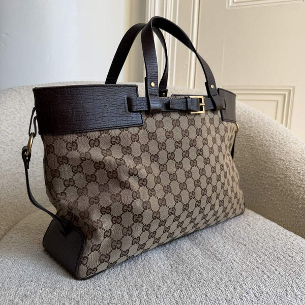 Gucci GG Canvas Belted Brown Tote Bag