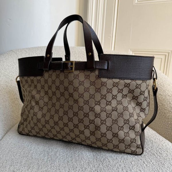 Gucci GG Canvas Belted Brown Tote Bag