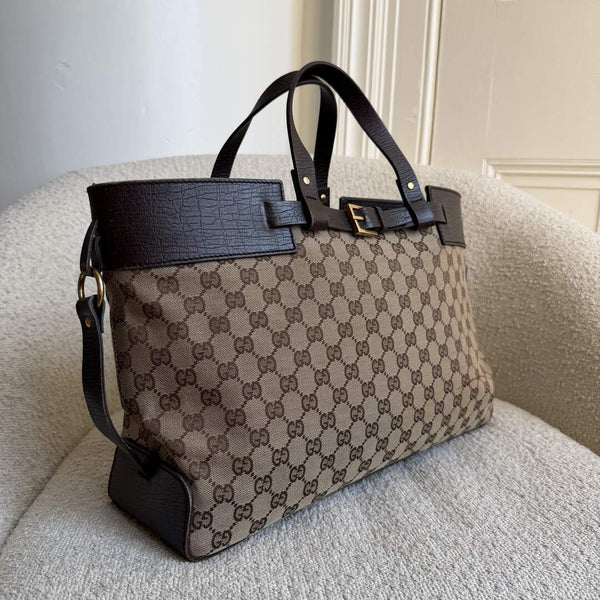 Gucci GG Canvas Belted Brown Tote Bag