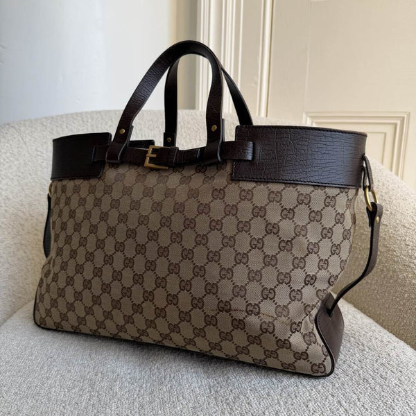 Gucci GG Canvas Belted Brown Tote Bag