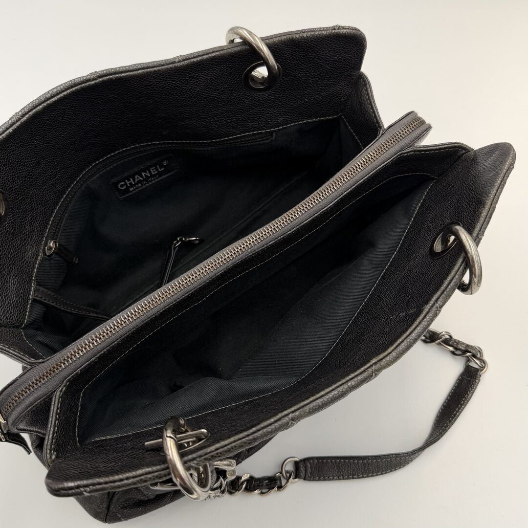 2013 Chanel Chic Shopping Caviar Black Leather Tote Bag
