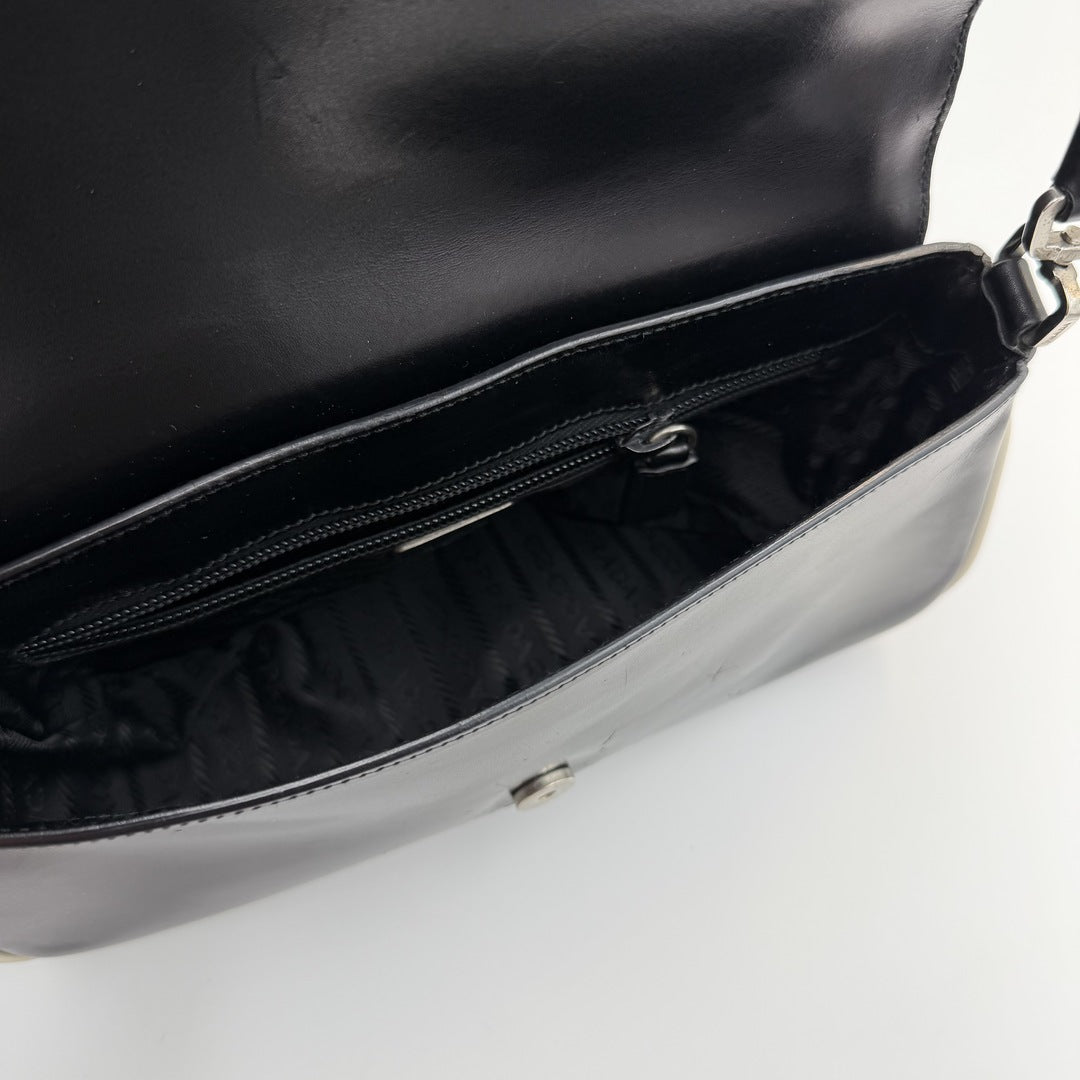 Prada Vitello Gym Black Leather Shoulder Bag