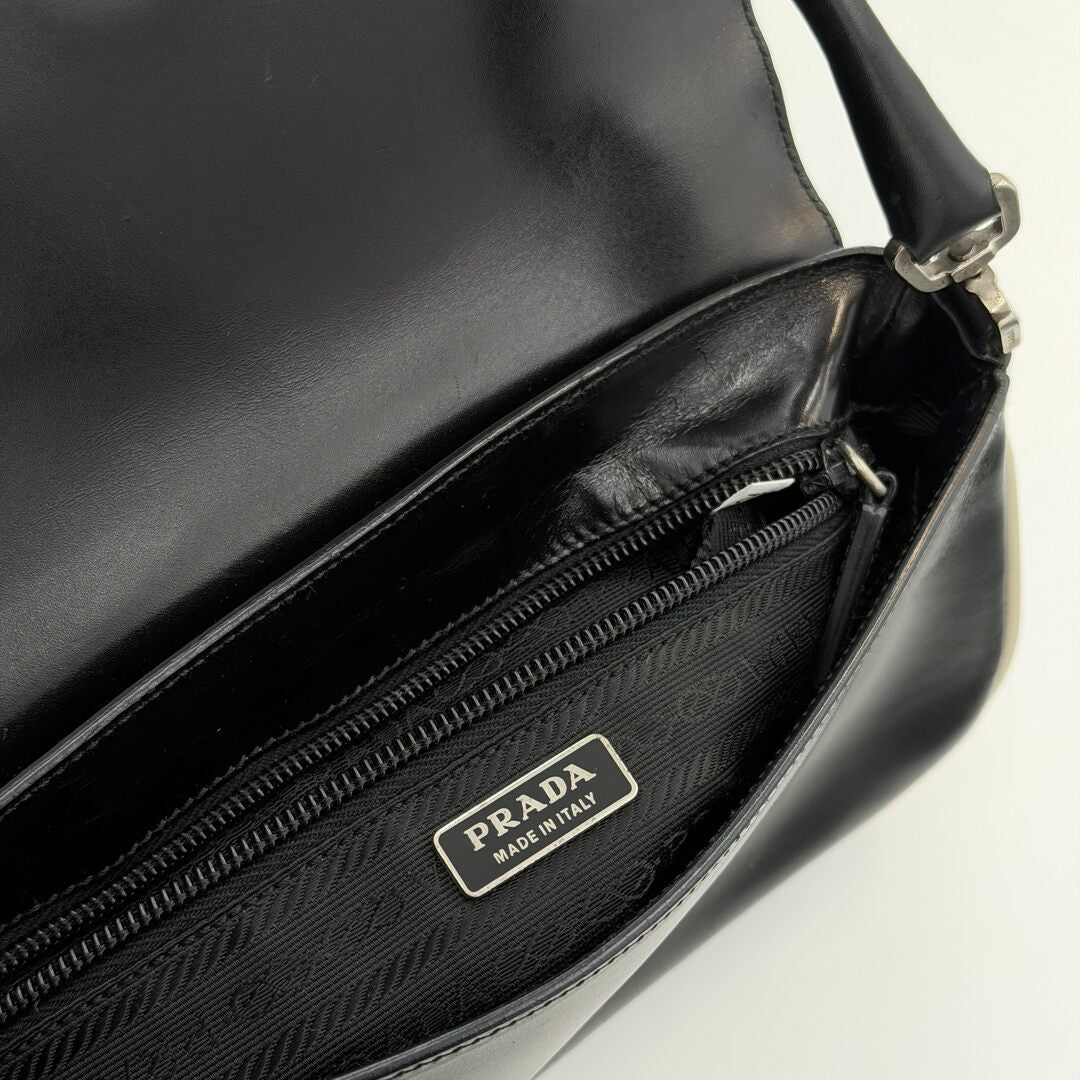 Prada Vitello Gym Black Leather Shoulder Bag