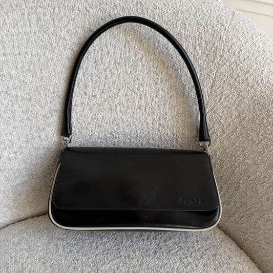 Prada Vitello Gym Black Leather Shoulder Bag