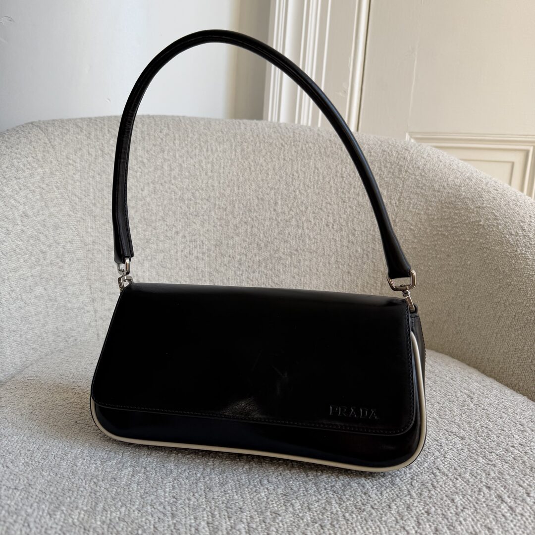 Prada Vitello Gym Black Leather Shoulder Bag
