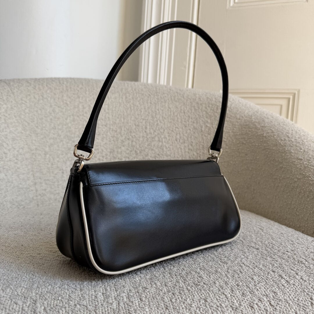 Prada Vitello Gym Black Leather Shoulder Bag