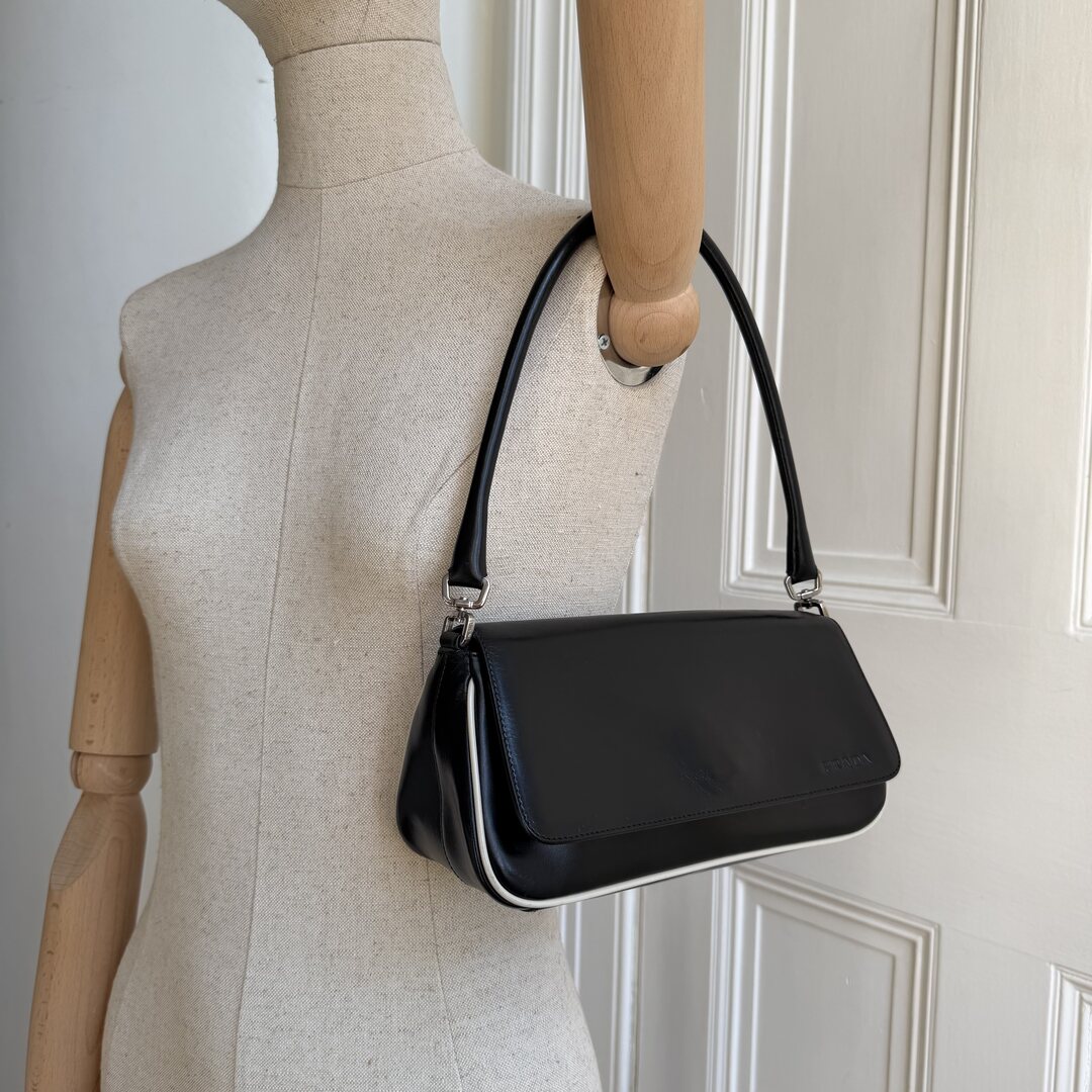 Prada Vitello Gym Black Leather Shoulder Bag