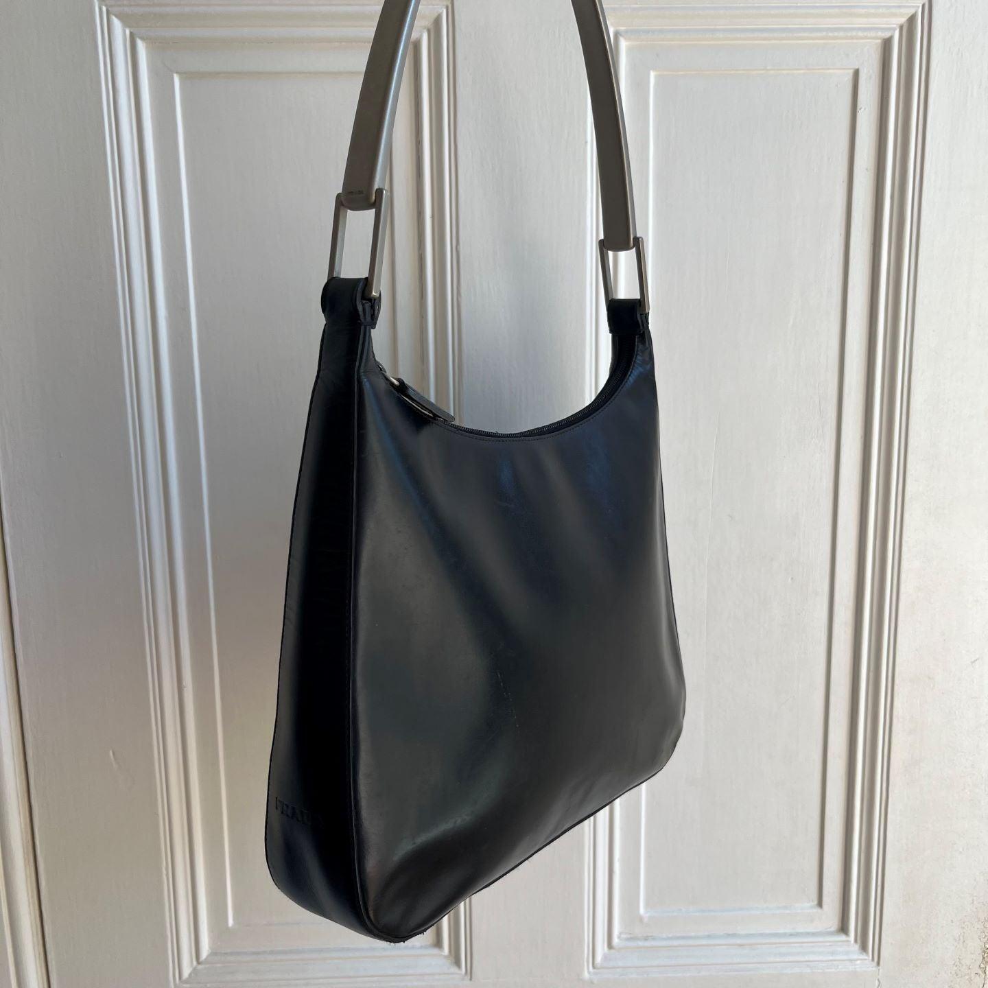 Archive Prada Black Leather Metal Shoulder Bag