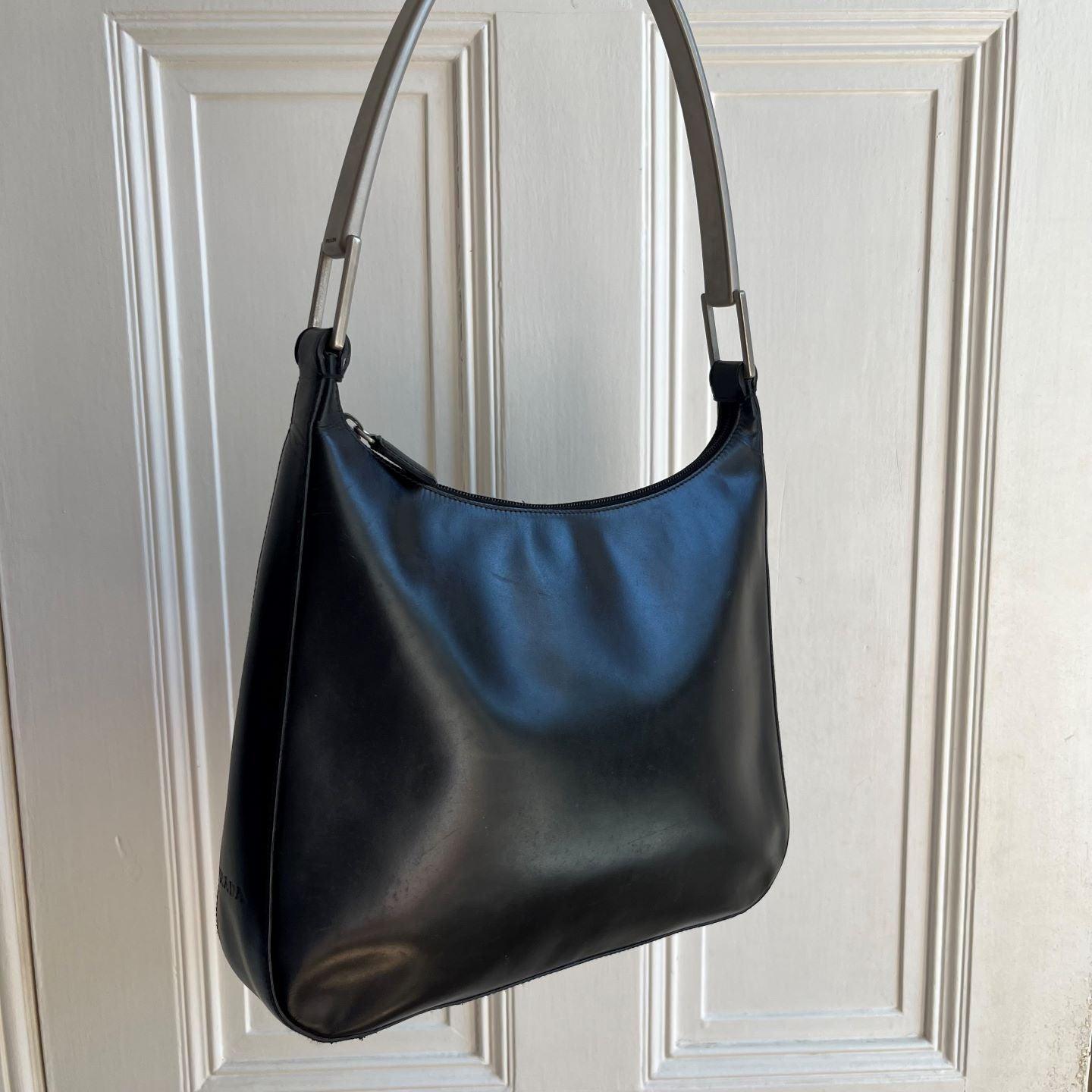 Archive Prada Black Leather Metal Shoulder Bag