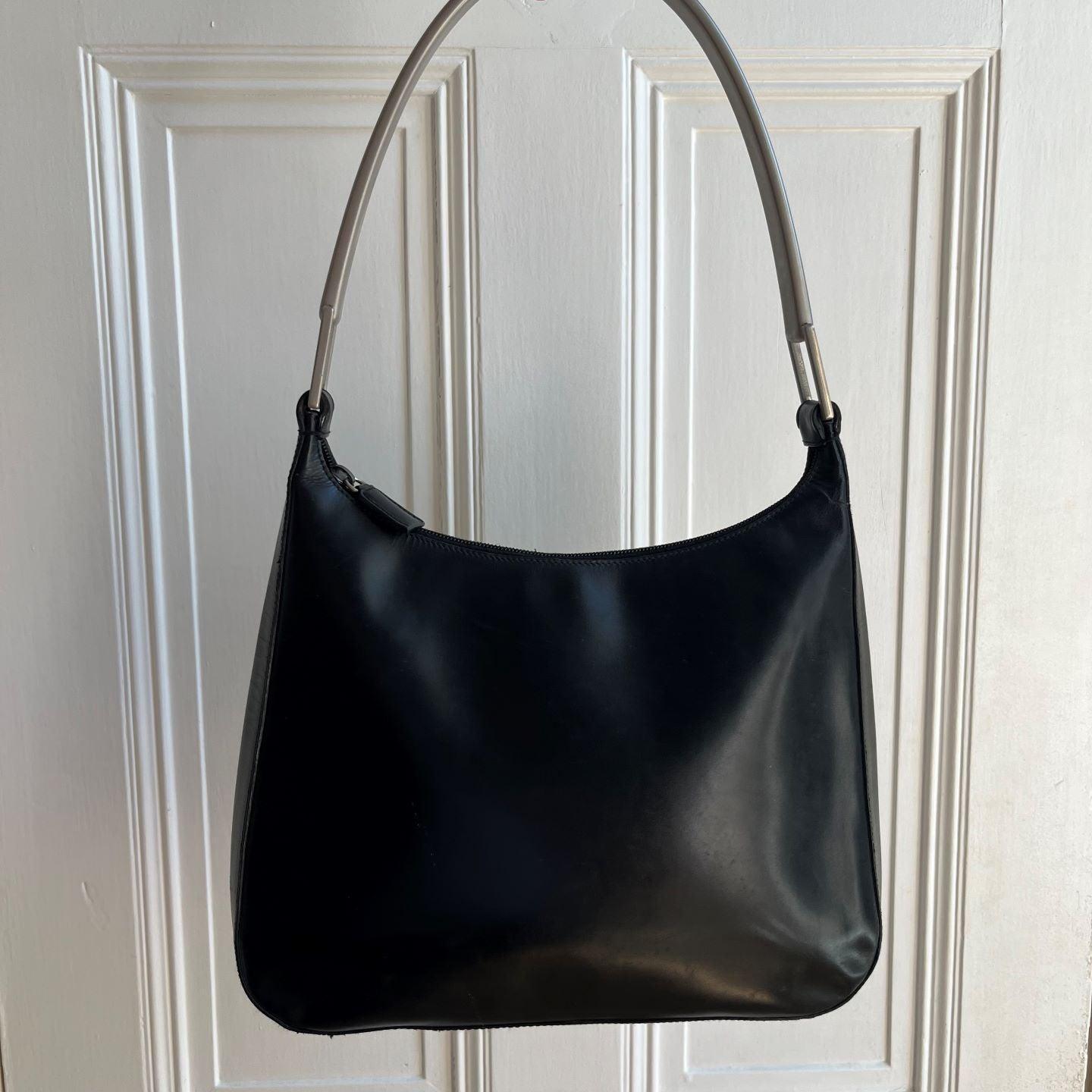 Archive Prada Black Leather Metal Shoulder Bag