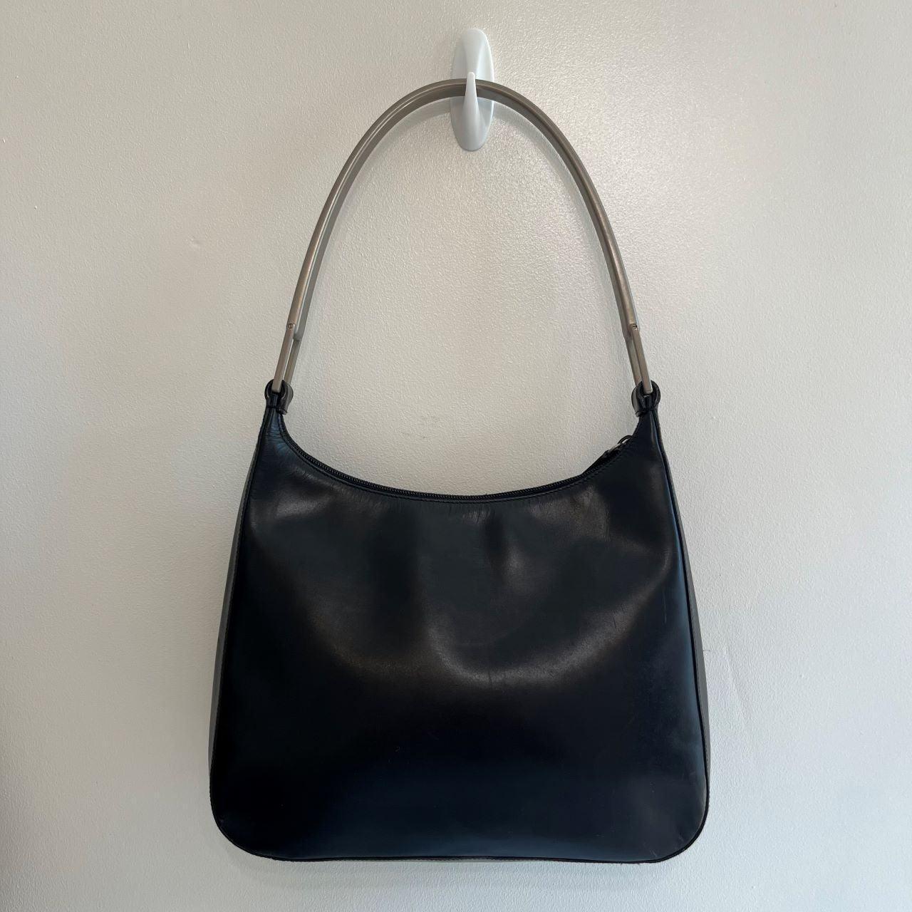 Archive Prada Black Leather Metal Shoulder Bag