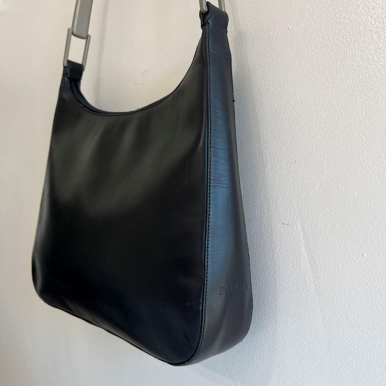 Archive Prada Black Leather Metal Shoulder Bag