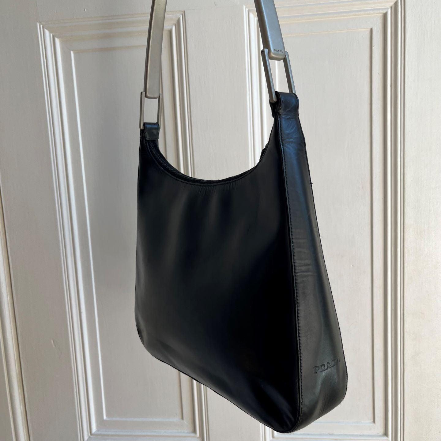 Archive Prada Black Leather Metal Shoulder Bag