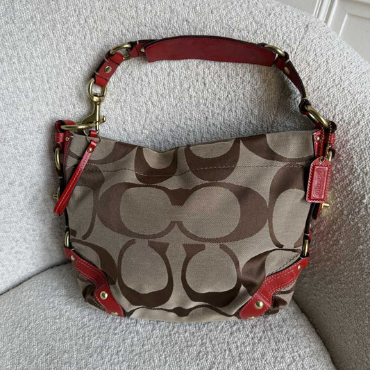 Coach Signature Red Studded Shoulder Bag