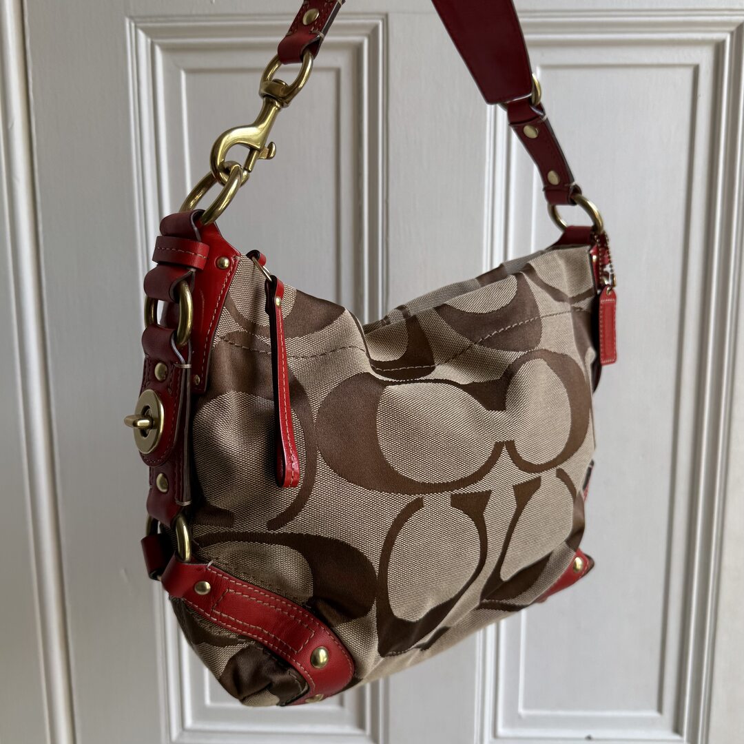 Coach Signature Red Studded Shoulder Bag