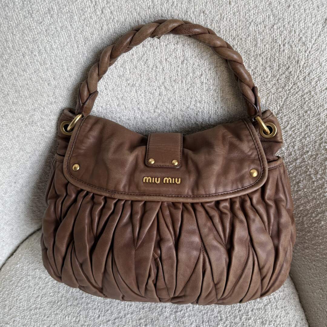 Miu Miu Matelasse Leather Brown Shoulder Bag