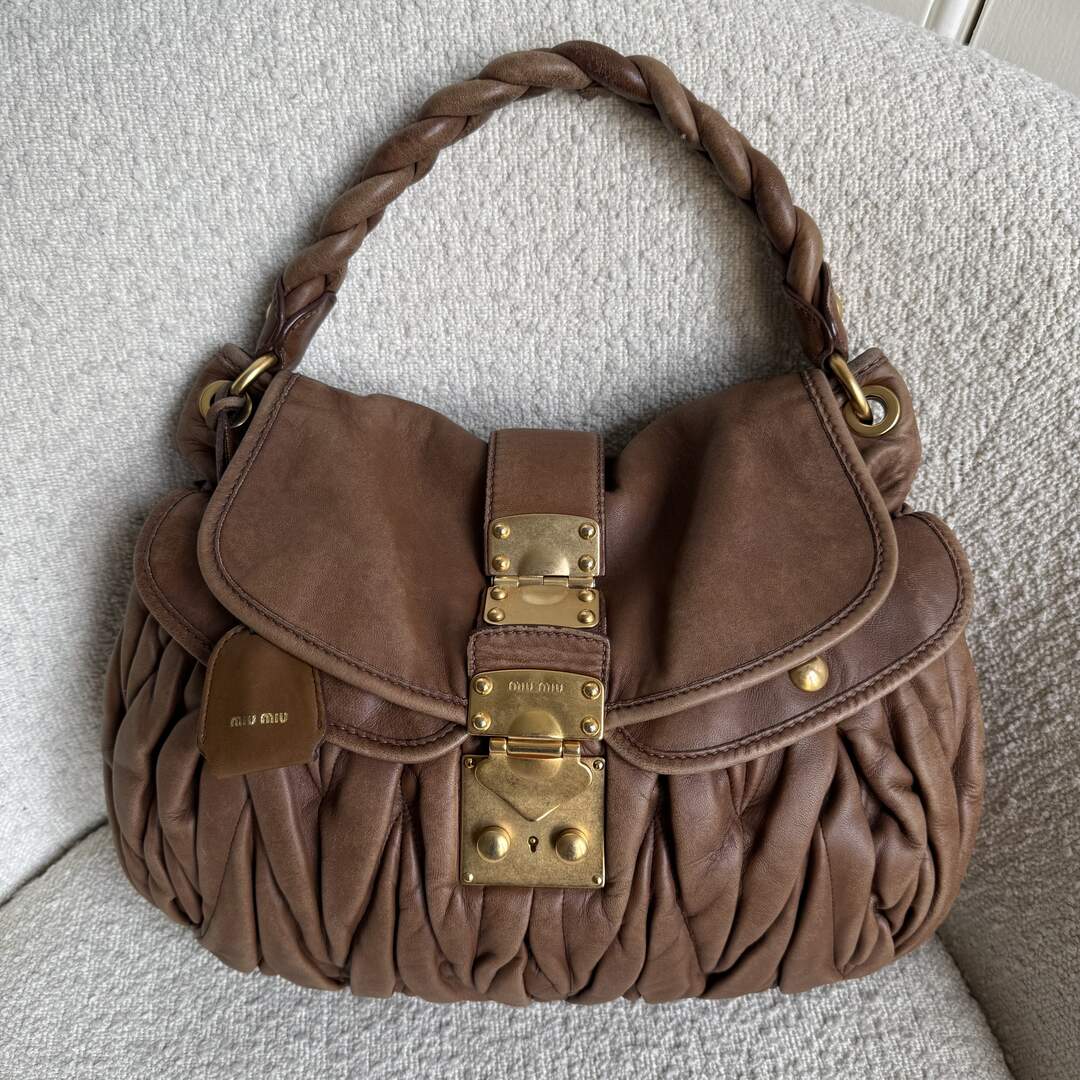 Miu Miu Matelasse Leather Brown Shoulder Bag