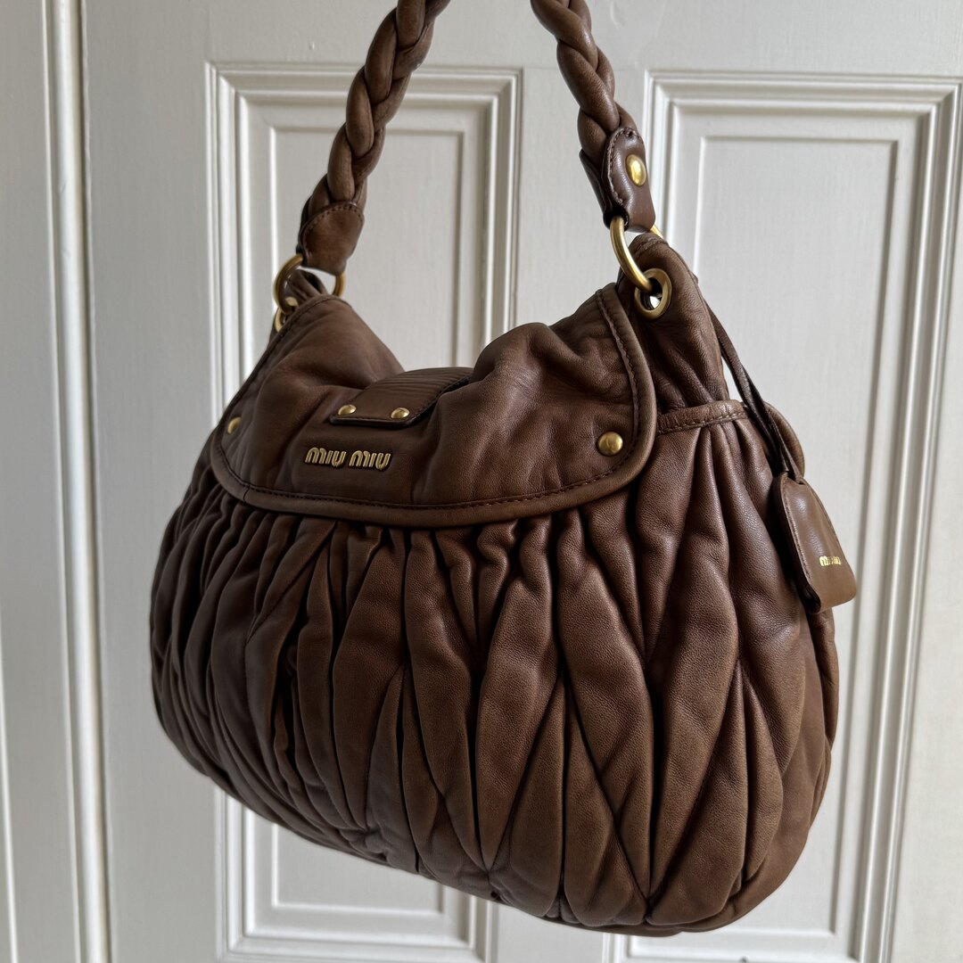 Miu Miu Matelasse Leather Brown Shoulder Bag