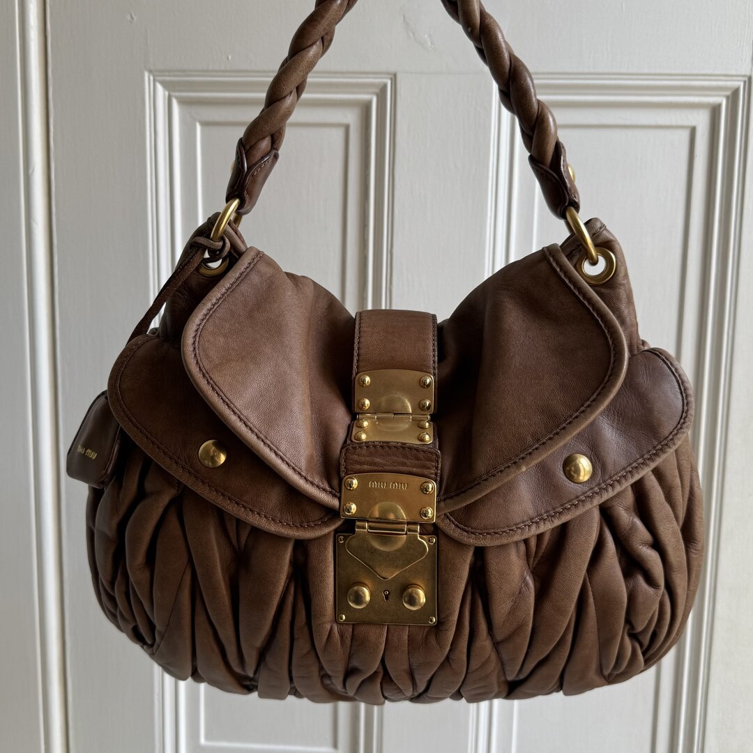 Miu Miu Matelasse Leather Brown Shoulder Bag