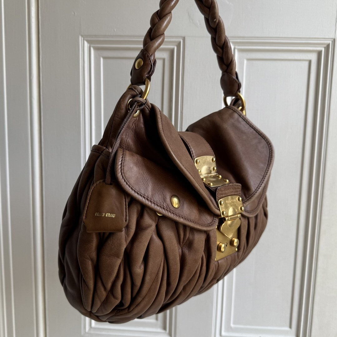Miu Miu Matelasse Leather Brown Shoulder Bag