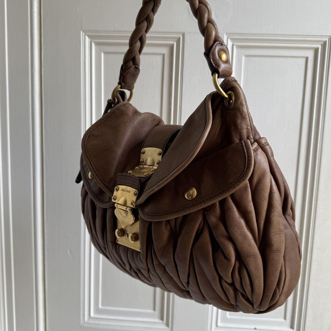 Miu Miu Matelasse Leather Brown Shoulder Bag