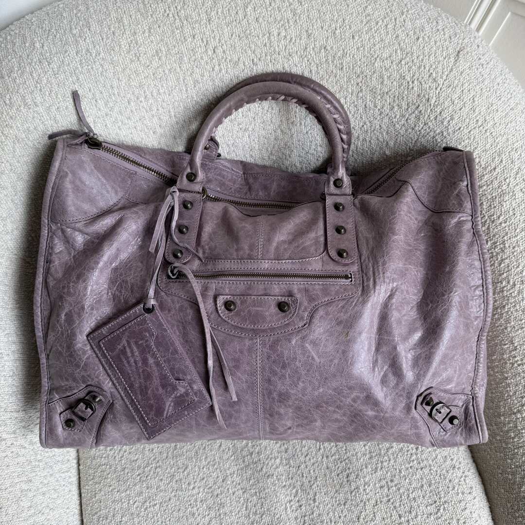 2006 Balenciaga Weekender Motorcycle Leather Purple Shoulder Bag