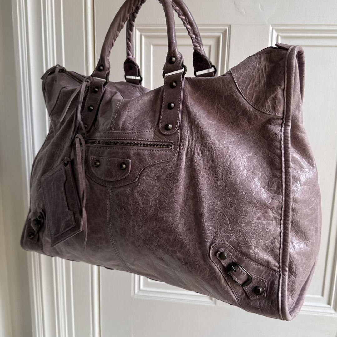 2006 Balenciaga Weekender Motorcycle Leather Purple Shoulder Bag