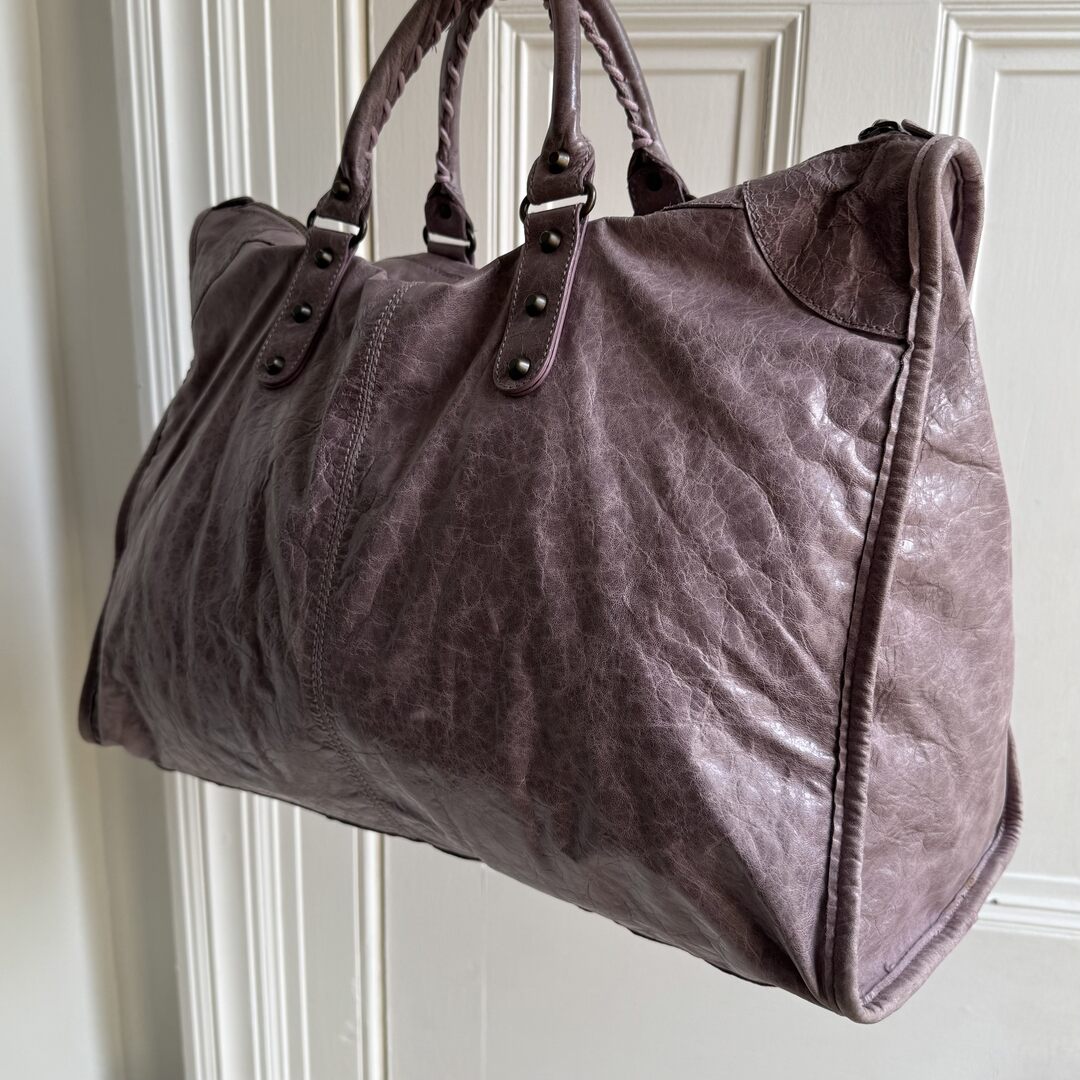 2006 Balenciaga Weekender Motorcycle Leather Purple Shoulder Bag