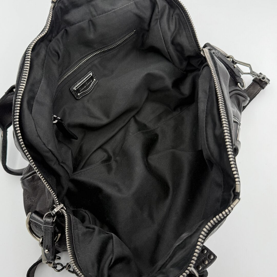 Archive Miu Miu Black Leather Flower Shoulder Bag