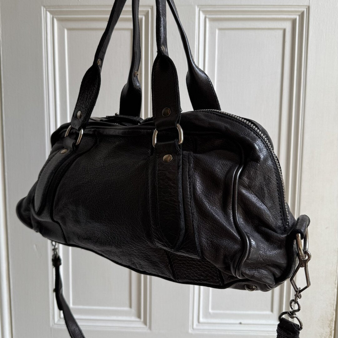 Archive Miu Miu Black Leather Flower Shoulder Bag