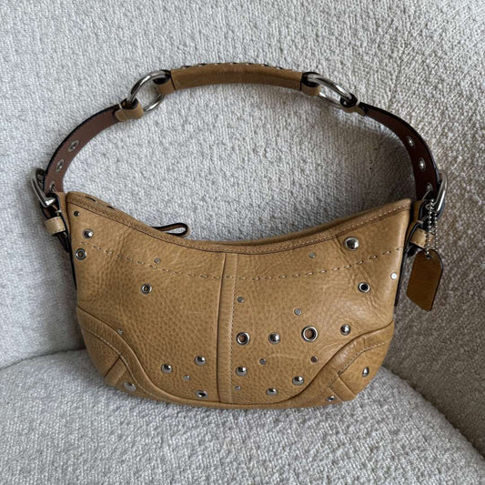 Coach Studded Croissant Light Brown Shoulder Bag