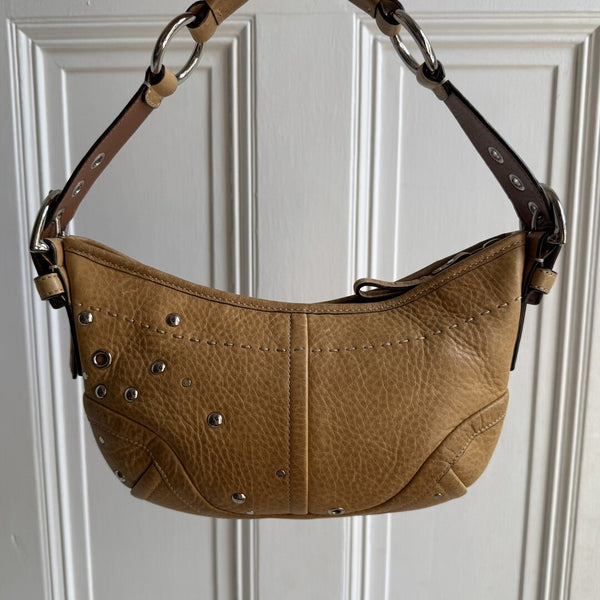 Coach Studded Croissant Light Brown Shoulder Bag