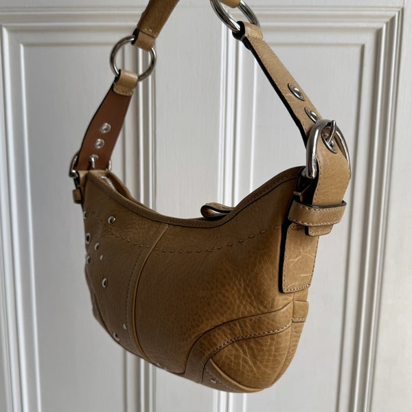 Coach Studded Croissant Light Brown Shoulder Bag