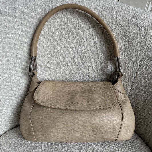 2003 Prada Hobo Leather Beige Shoulder Bag