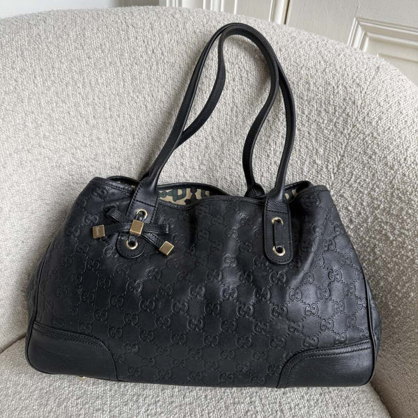 Gucci Guccissima Princy Black Leather Tote Bag