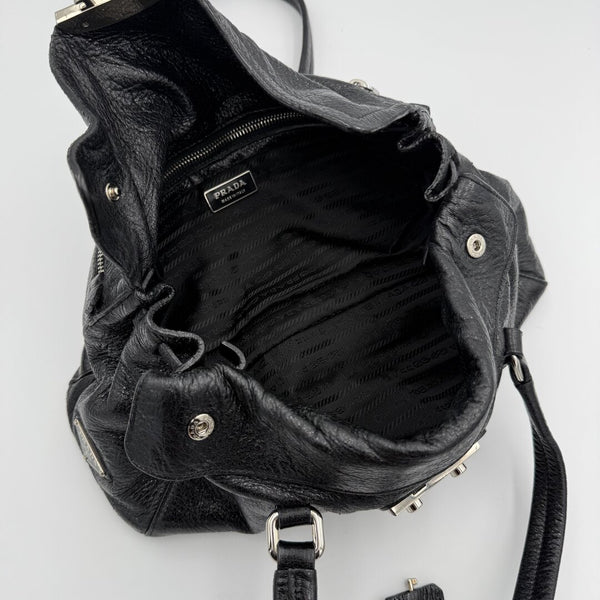 Prada Vitello Easy Leather Black Shoulder Bag