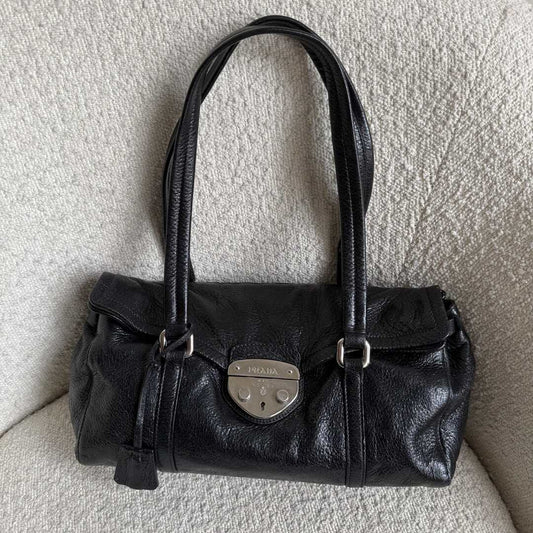 Prada Vitello Easy Leather Black Shoulder Bag