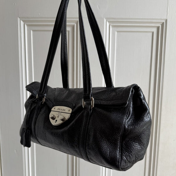 Prada Vitello Easy Leather Black Shoulder Bag