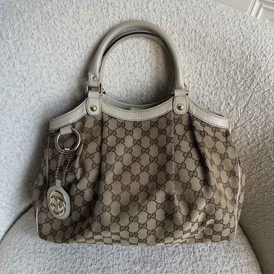Gucci GG Canvas Sukey White Tote Bag