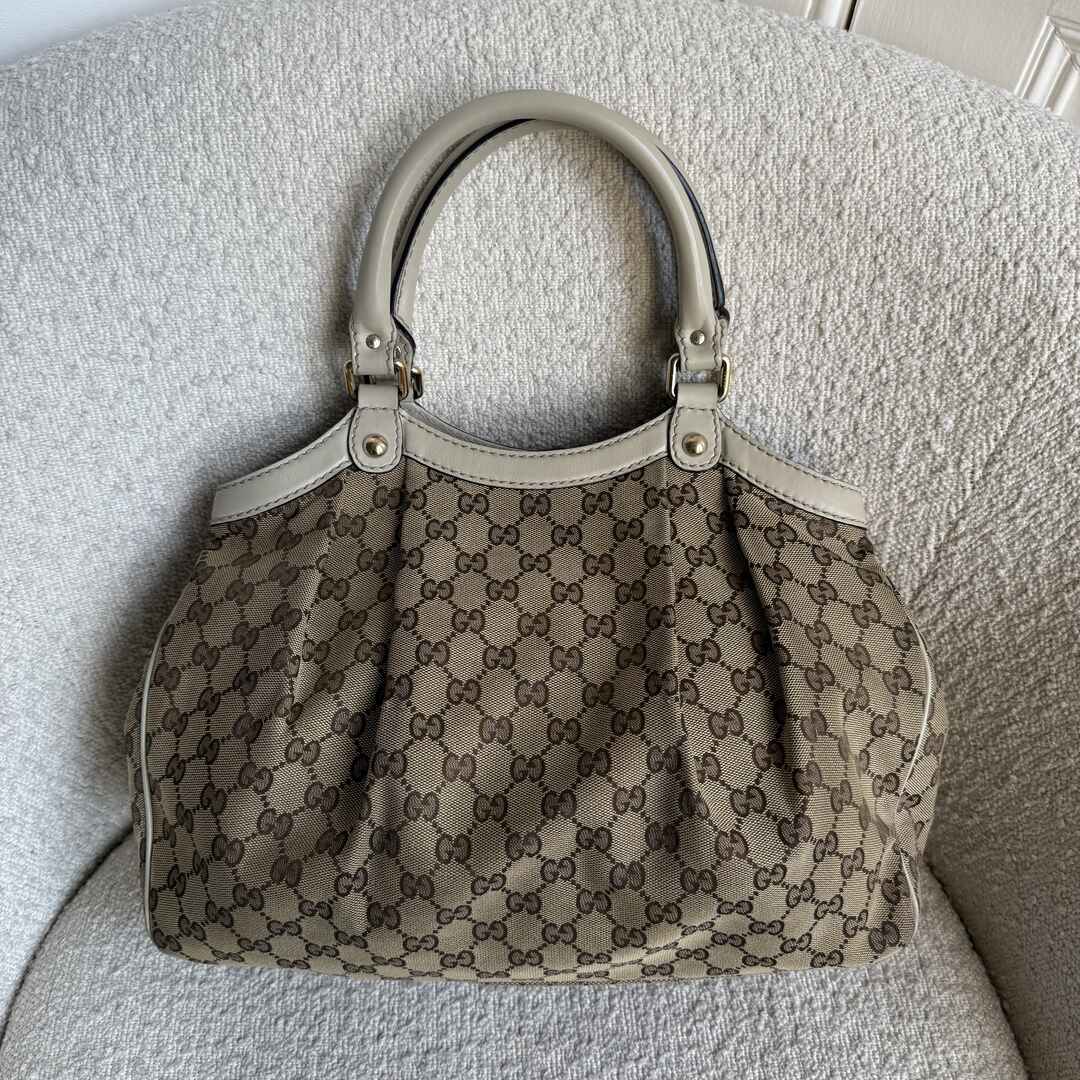 Gucci GG Canvas Sukey White Tote Bag