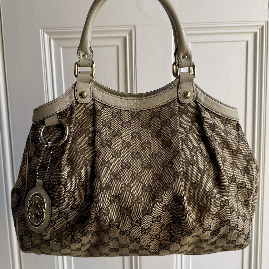 Gucci GG Canvas Sukey White Tote Bag