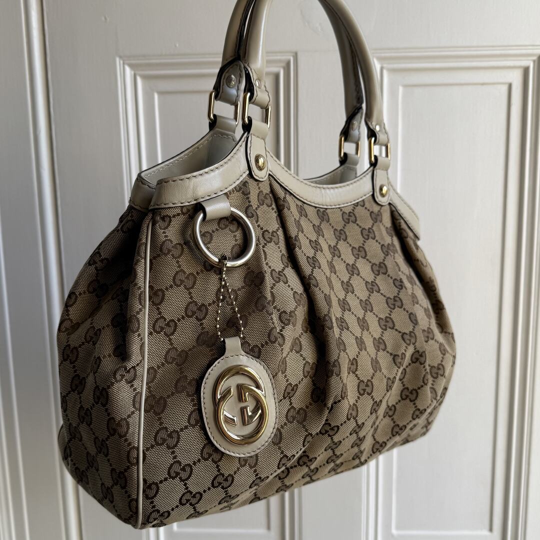 Gucci GG Canvas Sukey White Tote Bag
