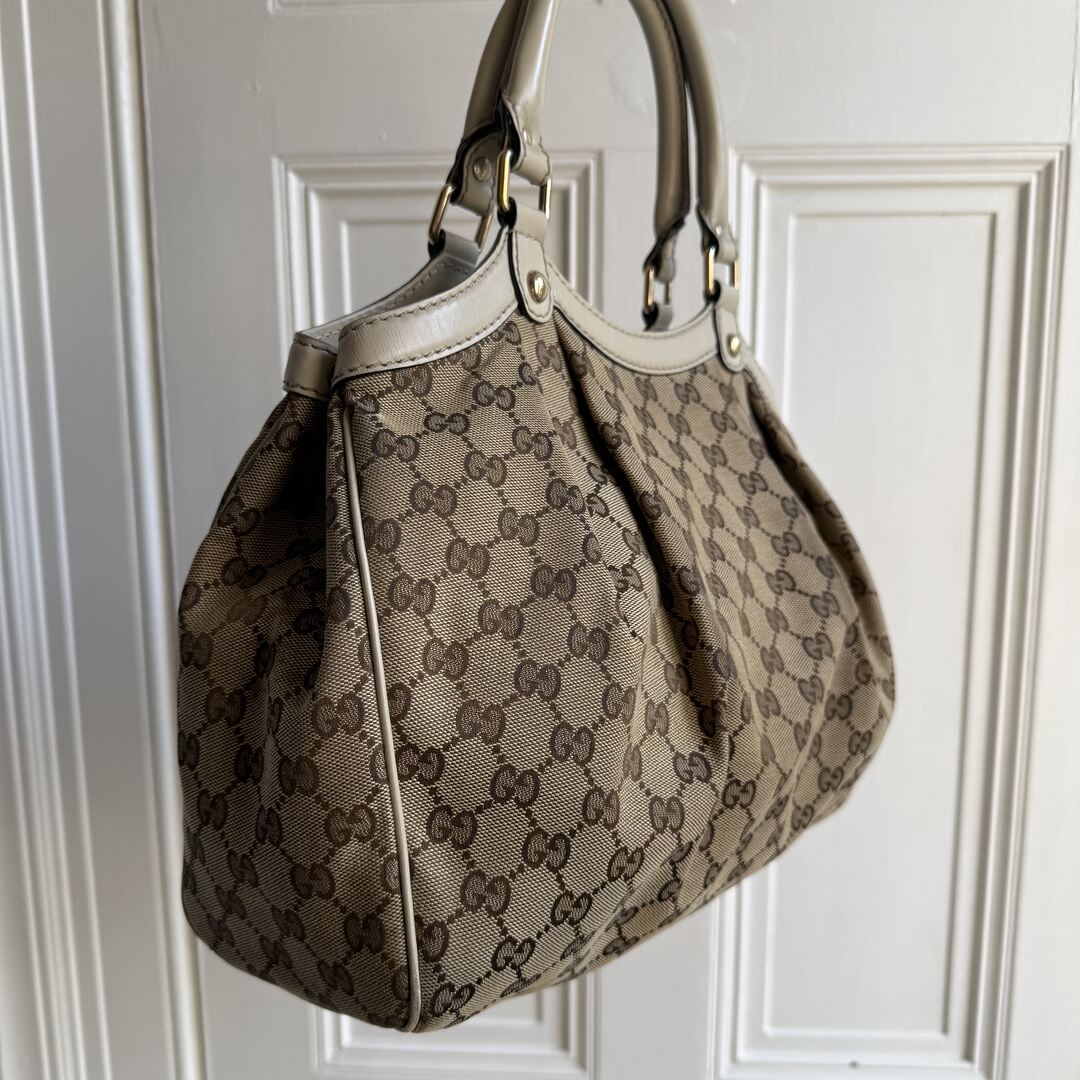 Gucci GG Canvas Sukey White Tote Bag