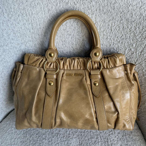 Miu Miu Vitello Yellow Leather Handbag