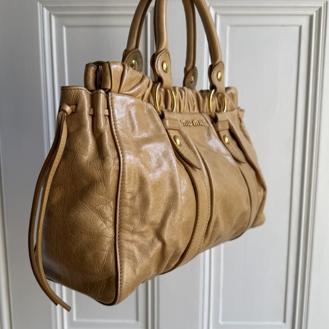Miu Miu Vitello Yellow Leather Handbag
