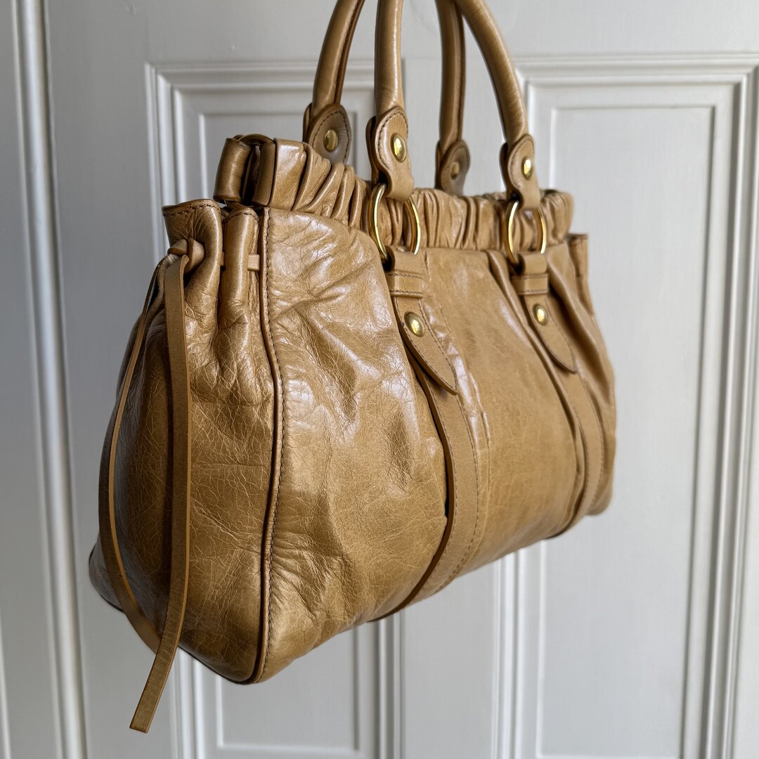 Miu Miu Vitello Yellow Leather Handbag