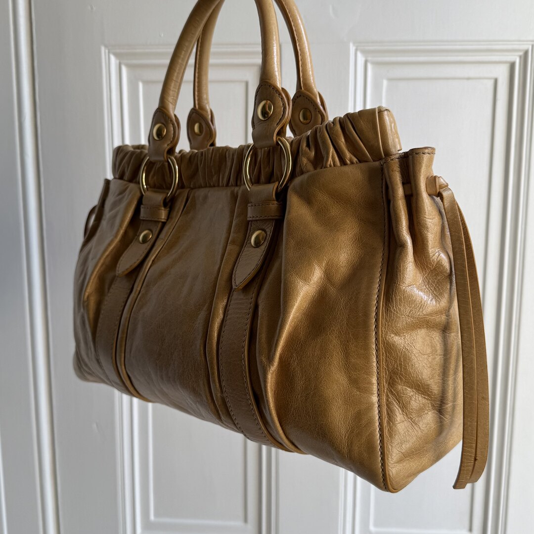 Miu Miu Vitello Yellow Leather Handbag